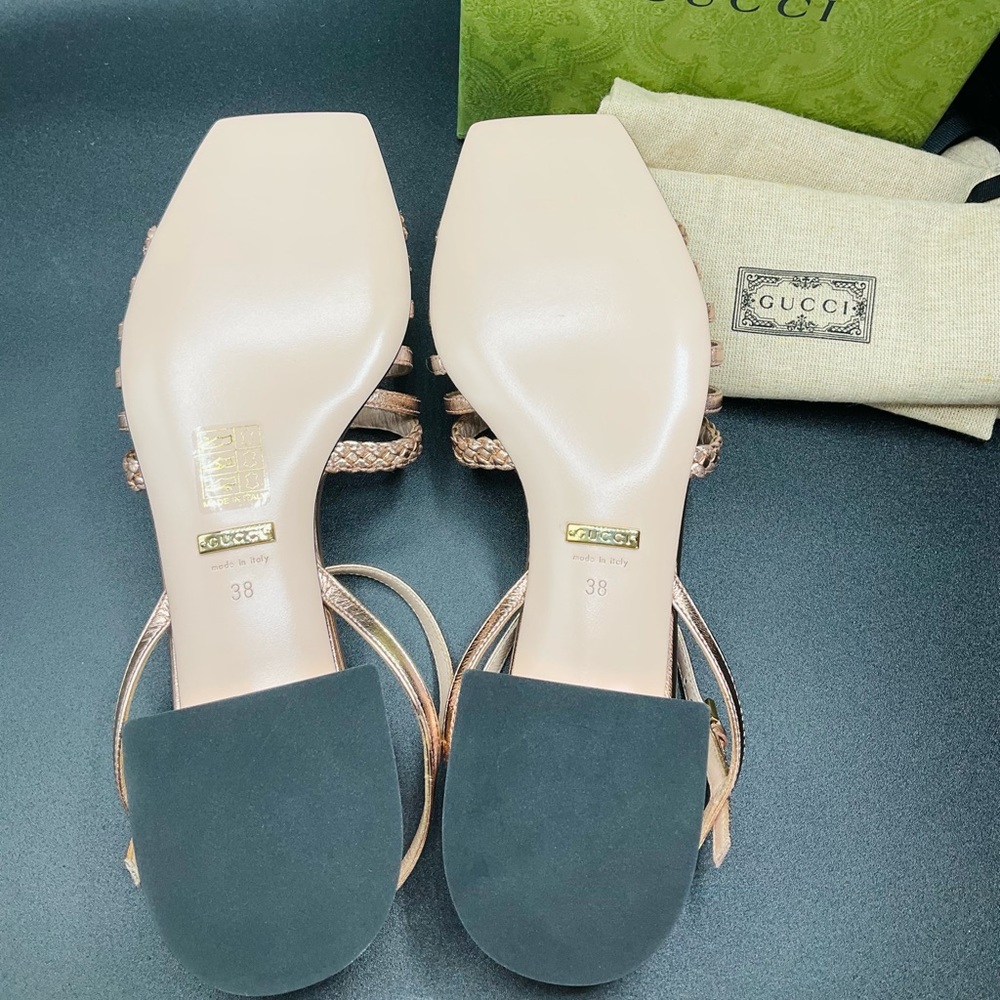 Gucci Women’s Nappa Silk Old Rose Sandals SIZE 38 NWB Model 645405 AUTHENTIC - Picture 9 of 9
